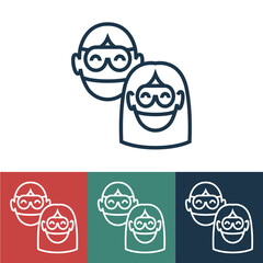 Vector linear icon with woman and man in masks