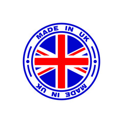 Stamp with text made in UK. Label British premium quality. Seal flag UK in the circle. Vector illustration