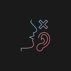 Language disabilities gradient vector icon for dark theme. Physiological barriers to communication. Sensory dysfunction. Thin line color symbol. Modern style pictogram. Vector isolated outline drawing
