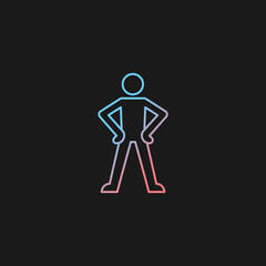 Confidence body language gradient vector icon for dark theme. Standing in confident posture. Expressing assertiveness. Thin line color symbol. Modern style pictogram. Vector isolated outline drawing