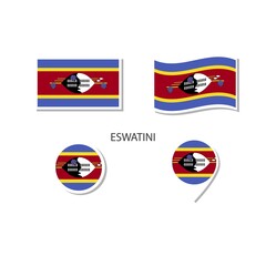 Eswatini flag logo icon set, rectangle flat icons, circular shape, marker with flags.