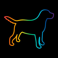 Rainbow silhouette of a dog on a black background. Vector illustration.