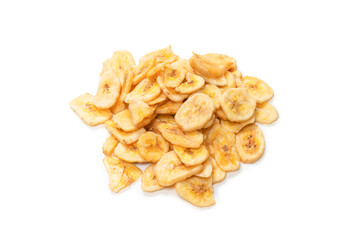 Banana chips isolated on a white background. Dehydrated banana.
