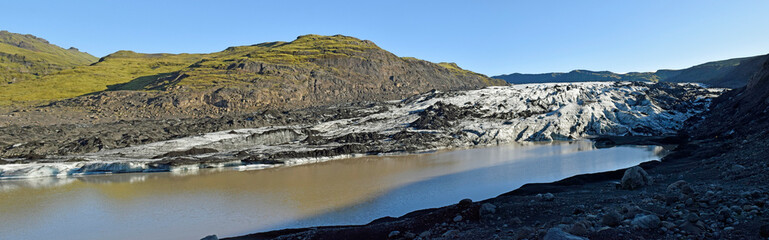 retreating glacier in Iceland .90% of Iceland’s glaciers have been retreated in the last 30 years and projections for the future show a continued and strong reduction in size of its thee ice caps.	