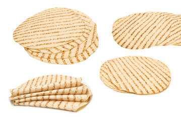 Grilled pitta bread isolated on white background.
