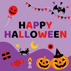 ハロウィンの正方形の背景イラスト