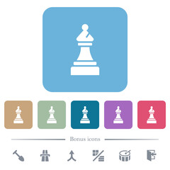 Black chess bishop flat icons on color rounded square backgrounds