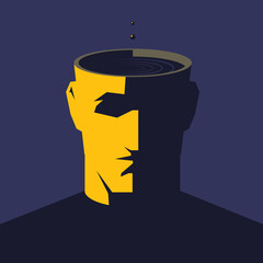 Male open head with oil inside. Concept  vector illustration.