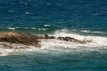 Obraz premium Panorama with sea view on Daskalio gulf in Keratea in Athens in Greece