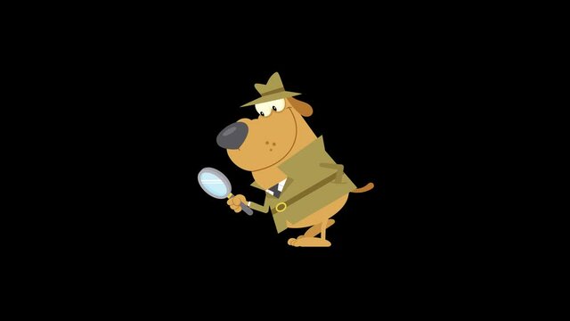 Dog Detective Looking For Clues With Magnifying Glass. 4K Animation Video Motion Graphics Without Background