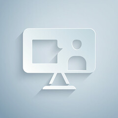 Fototapeta premium Paper cut E-learning of different foreign languages icon isolated on grey background. Paper art style. Vector