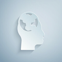 Paper cut Learning foreign languages icon isolated on grey background. Translation, language interpreter and communication. Paper art style. Vector