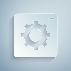 Paper cut Setting icon isolated on grey background. Tools, service, cog, gear, cogwheel sign. Paper art style. Vector