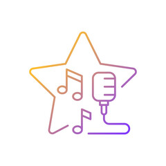 Open microphone shows gradient linear vector icon. Stand up comedy. Music competition. Karaoke night. Talent show. Thin line color symbol. Modern style pictogram. Vector isolated outline drawing