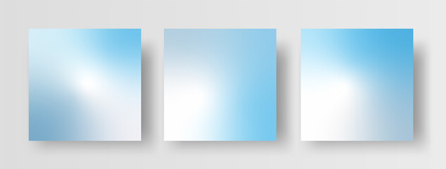 Fototapeta premium Set of soft blue vector gradient backgrounds for social media posts. Abstract minimalist background square banners.