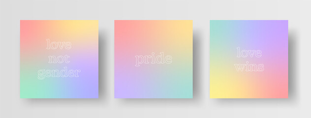 Set of LGBTQ+ Pride Instagram Posts with Text on Pastel Rainbow Background