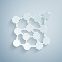 Paper cut Neural network icon isolated on grey background. Artificial intelligence AI. Paper art style. Vector