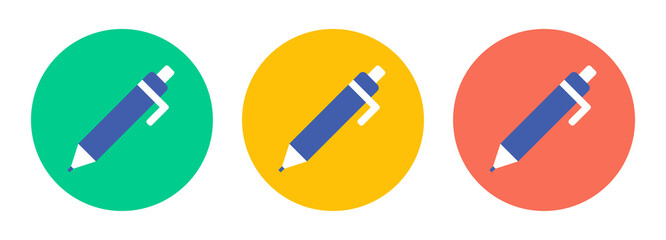 Pen icon. Pencil icon set on circle design. Stationery concept