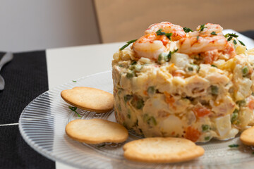 Olivier salad with shrimp