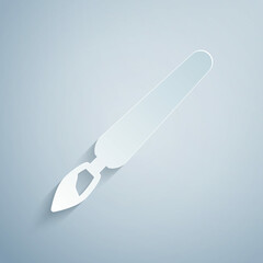 Paper cut Paint brush icon isolated on grey background. Paper art style. Vector