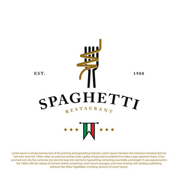 Vintage retro Italian spaghetti pasta noodle logo vector template on white background