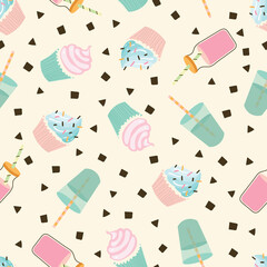 Pastel Party Food and Drink Vector Seamless Pattern