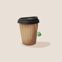 Vector illustration of paper cup with tea bag.