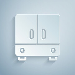 Paper cut Wardrobe icon isolated on grey background. Paper art style. Vector