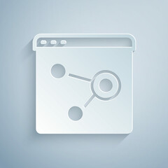 Paper cut Browser window icon isolated on grey background. Paper art style. Vector