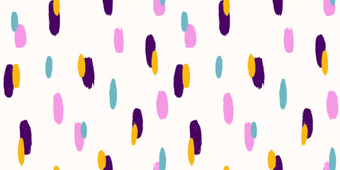 Brush stroke hand painted seamless pattern. Abstract background with round organic shapes.