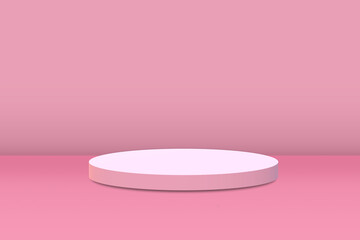 Pink background or horizontal blank studio room with empty floor. empty pink gradient with a stand for displaying things. illustration 