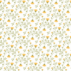 Curly floral background with small flowers. Cute seamless vector pattern. - 451591915
