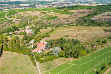 Bird's eye view of a farm in Rheinhessen / Germany in late summer 