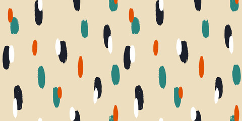Brush stroke hand painted seamless pattern. Abstract background with round organic shapes.