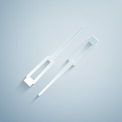 Paper cut Food chopsticks icon isolated on grey background. Wooden Korean sticks for Asian dishes. Oriental utensils. Paper art style. Vector