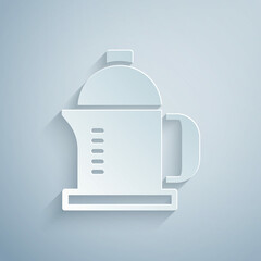 Paper cut French press icon isolated on grey background. Paper art style. Vector