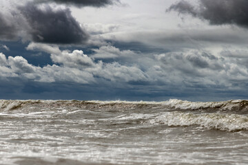 Gray and stormy Baltic sea in late summer.