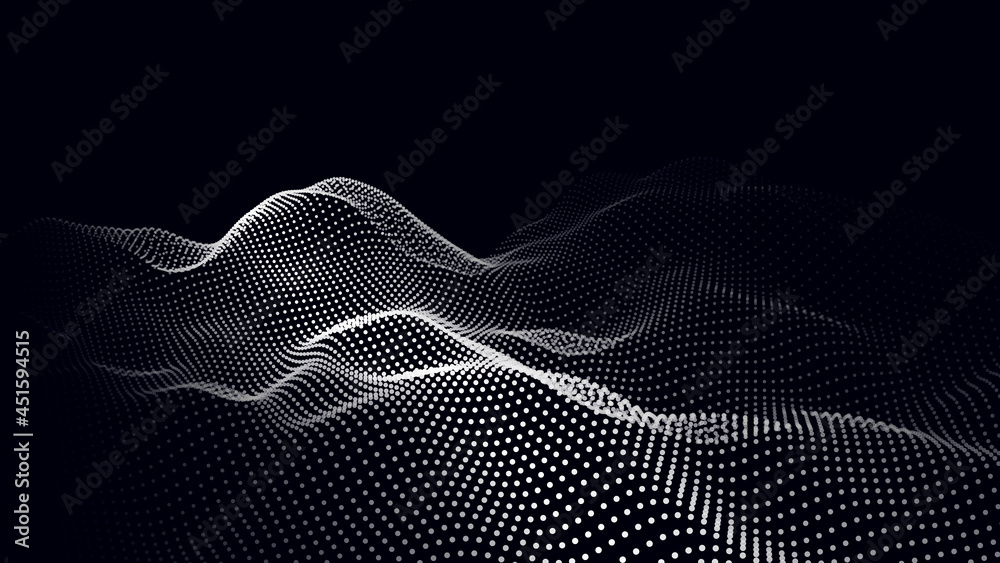 Poster Abstract digital wave of particles. Futuristic point wave. Technology background vector. Vector illustration