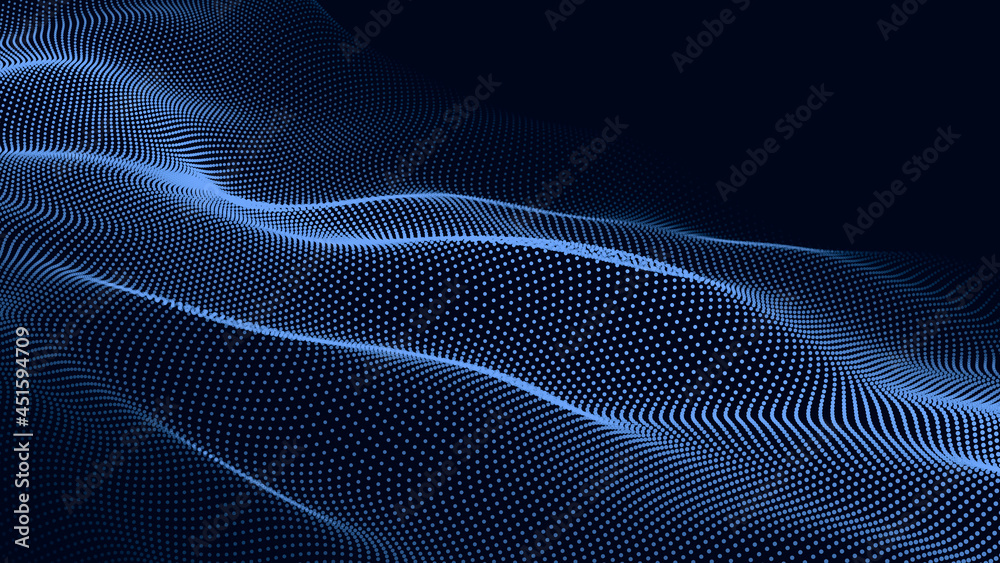 Poster Abstract digital wave of particles. Futuristic point wave. Technology background vector. Vector illustration