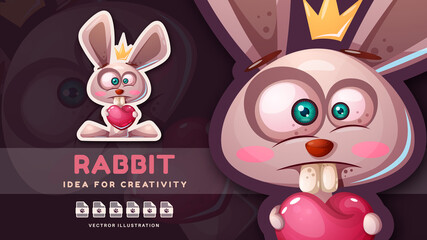 Cartoon character cute animal rabbit - childish sticker