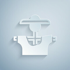 Paper cut Scarecrow icon isolated on grey background. Paper art style. Vector