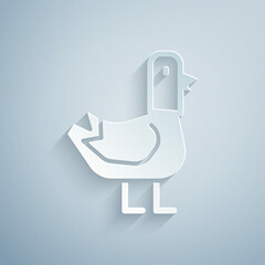 Fototapeta premium Paper cut Dove icon isolated on grey background. Paper art style. Vector