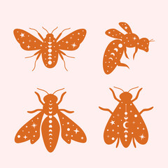 Set of celestial and mystical bee illustrations