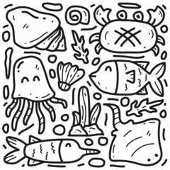 hand drawn kawaii cartoon doodle sea animal illustration design for, coloring, logos, symbols, stickers, labels and more