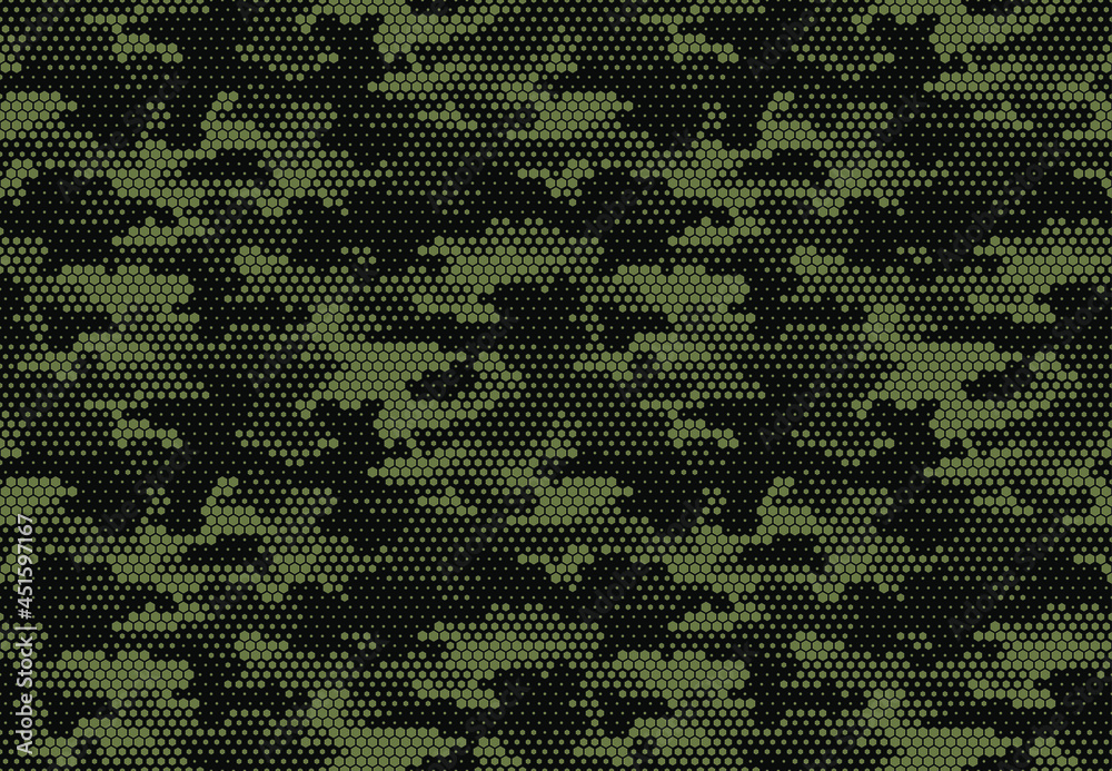 Wall mural seamless camouflage pattern. repeating digital dotted hexagonal camo military texture background. ab