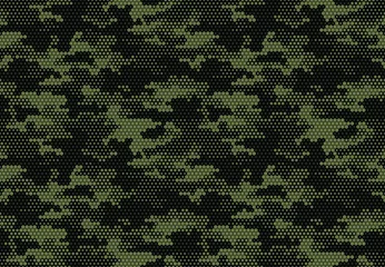 Foto op Canvas Seamless camouflage pattern. Repeating digital dotted hexagonal camo military texture background. Abstract modern fabric textile ornament. Vector illustration. © Алексей Панков
