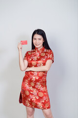 woman wearing traditional cheongsam qipao dress