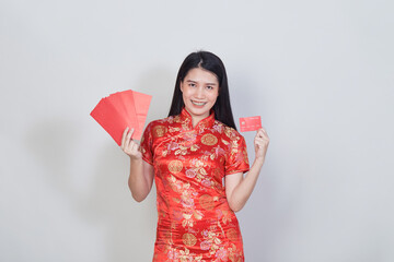 woman wearing traditional cheongsam qipao dress