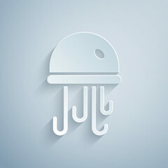 Paper cut Jellyfish icon isolated on grey background. Paper art style. Vector