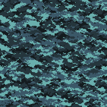 Digital camouflage seamless pattern. Abstract modern pixel camo texture for army and hunting fabric and fashion print. Vector background in military style.